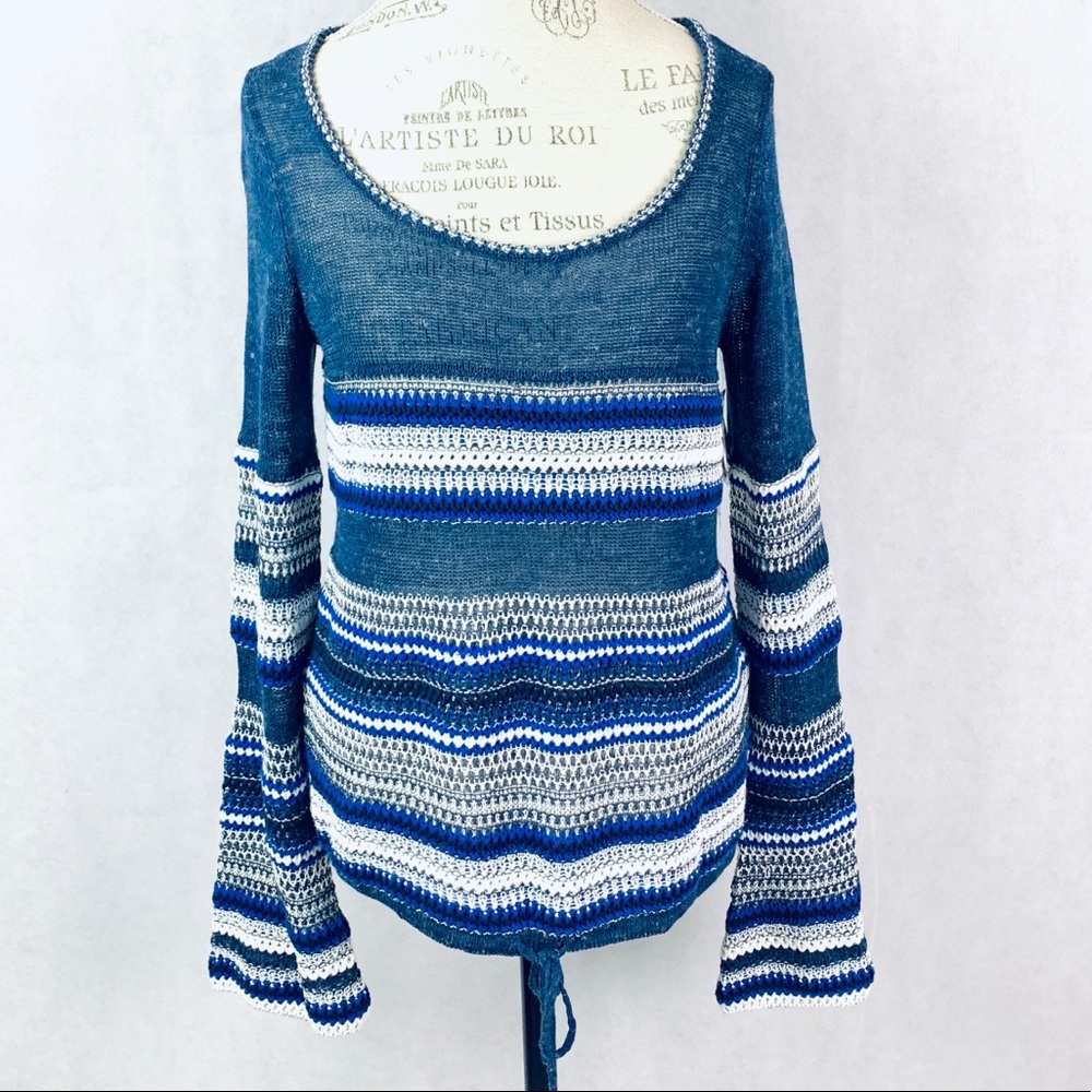 RACHEL Rachel Roy Blue White Bell Sleeve Sweater L